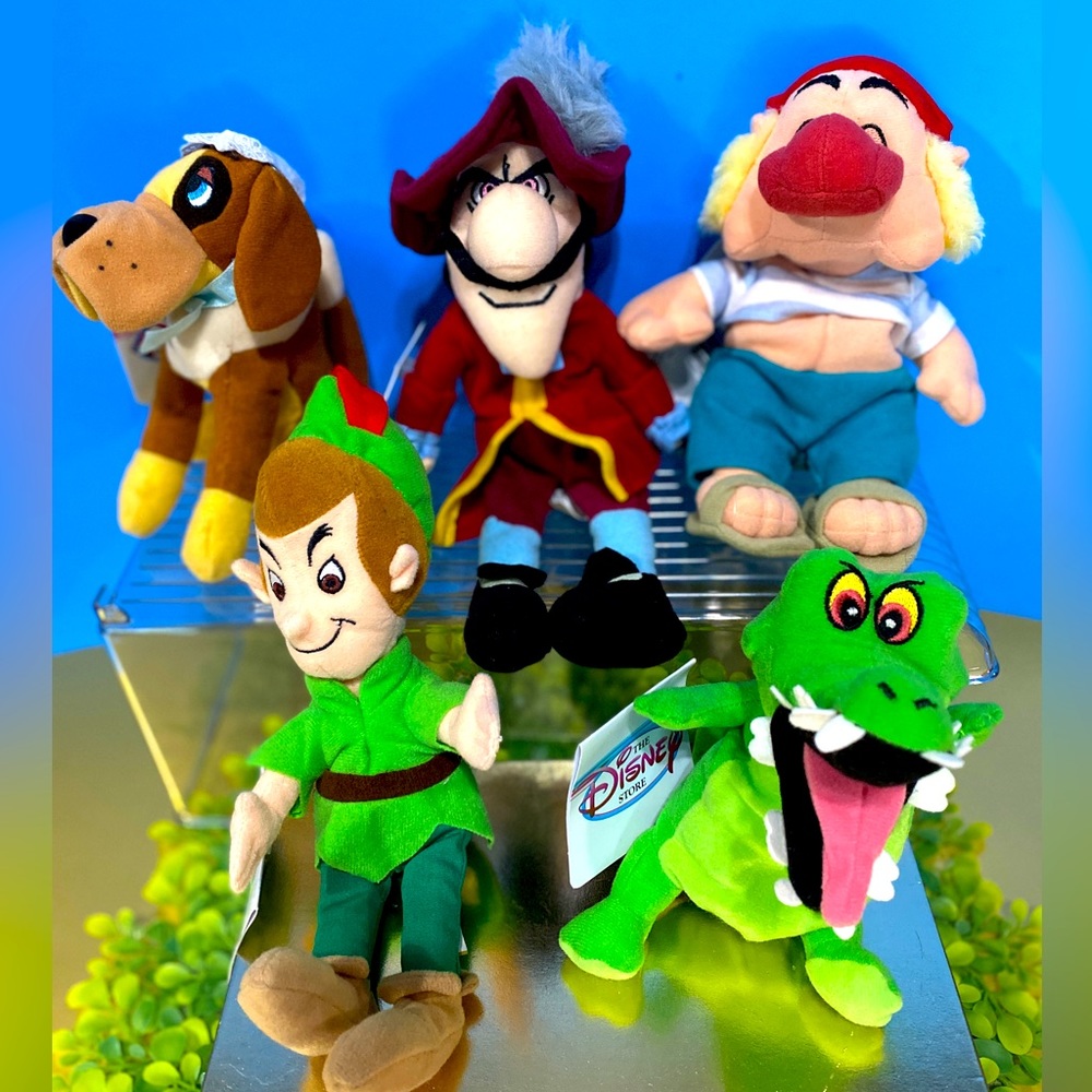 DISNEY EXCLUSIVE NWT VTG 90s PETER PAN RETIRED BEAN BAG PLUSH COMPLETE SET OF 5